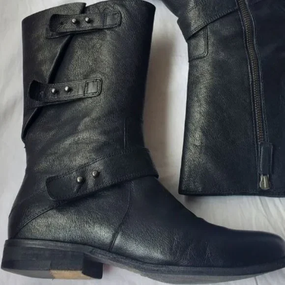 Eileen Fisher Domingo Mid Calf Leather Moto Boots - Picture 1 of 4